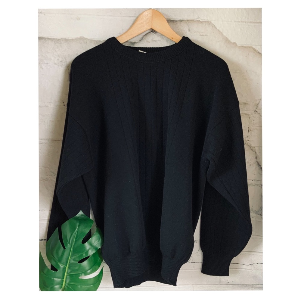 100% ITALIAN WOOL NORM THOMPSON RICH BLACK CREW NECK SWEATER - LRG - Picture 7 of 11